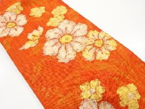 手織り紬　草花模様織り出し　名古屋帯